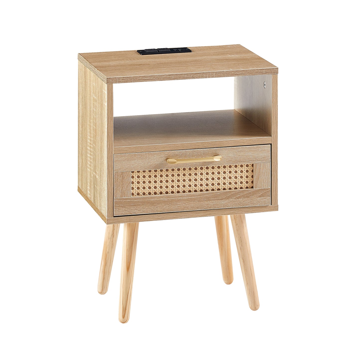 Rattan End table with Power Outlet & USB Ports, Natural