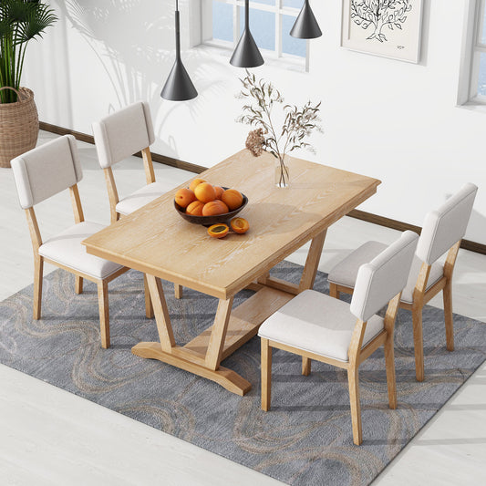 Mela 5-Piece Solid Wood Dining Table Set, Natural