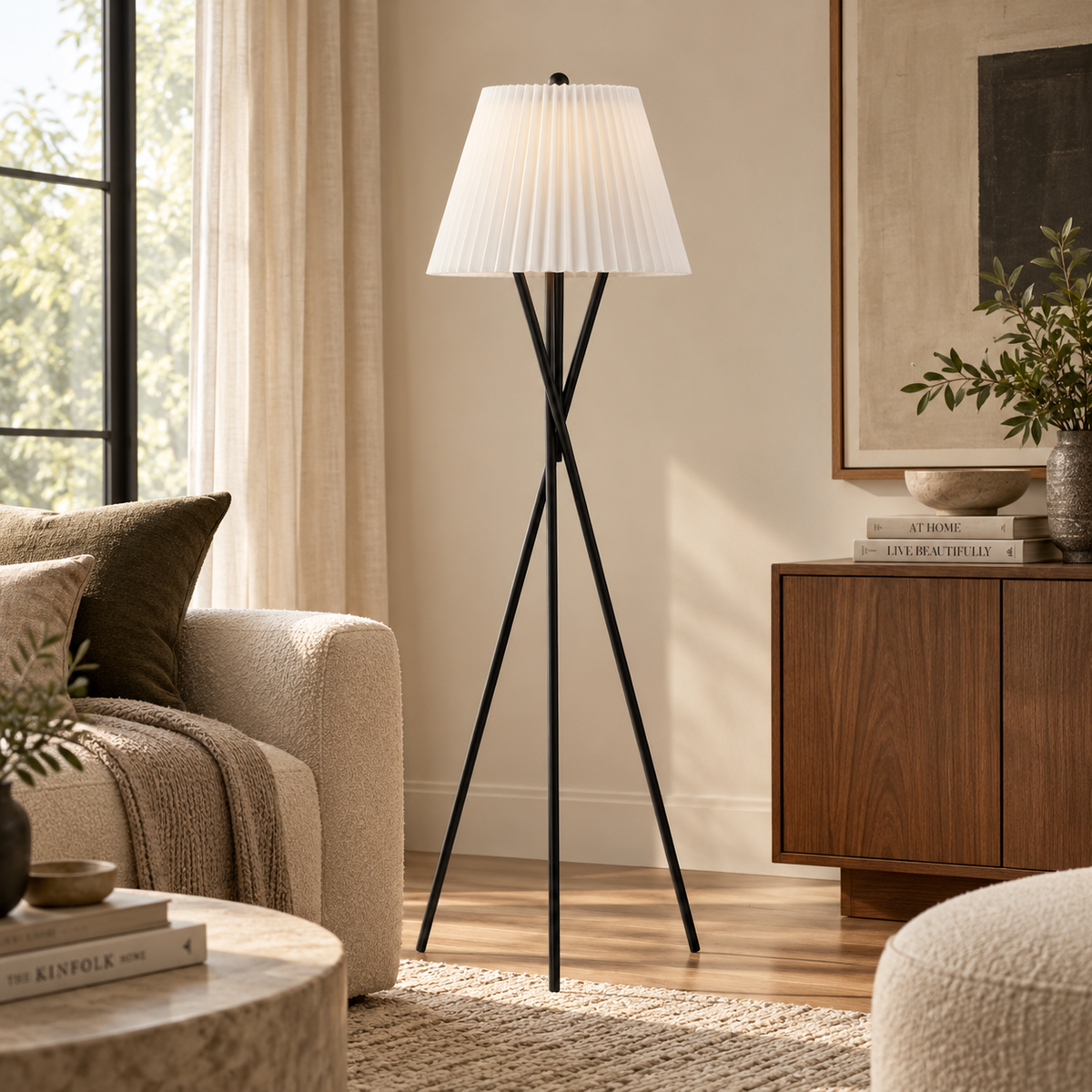 Elara Pleated Tripod Floor Lamp