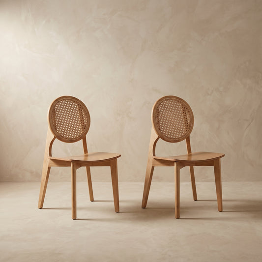 Elio Round Cane-Back Dining Chair, Set of 2