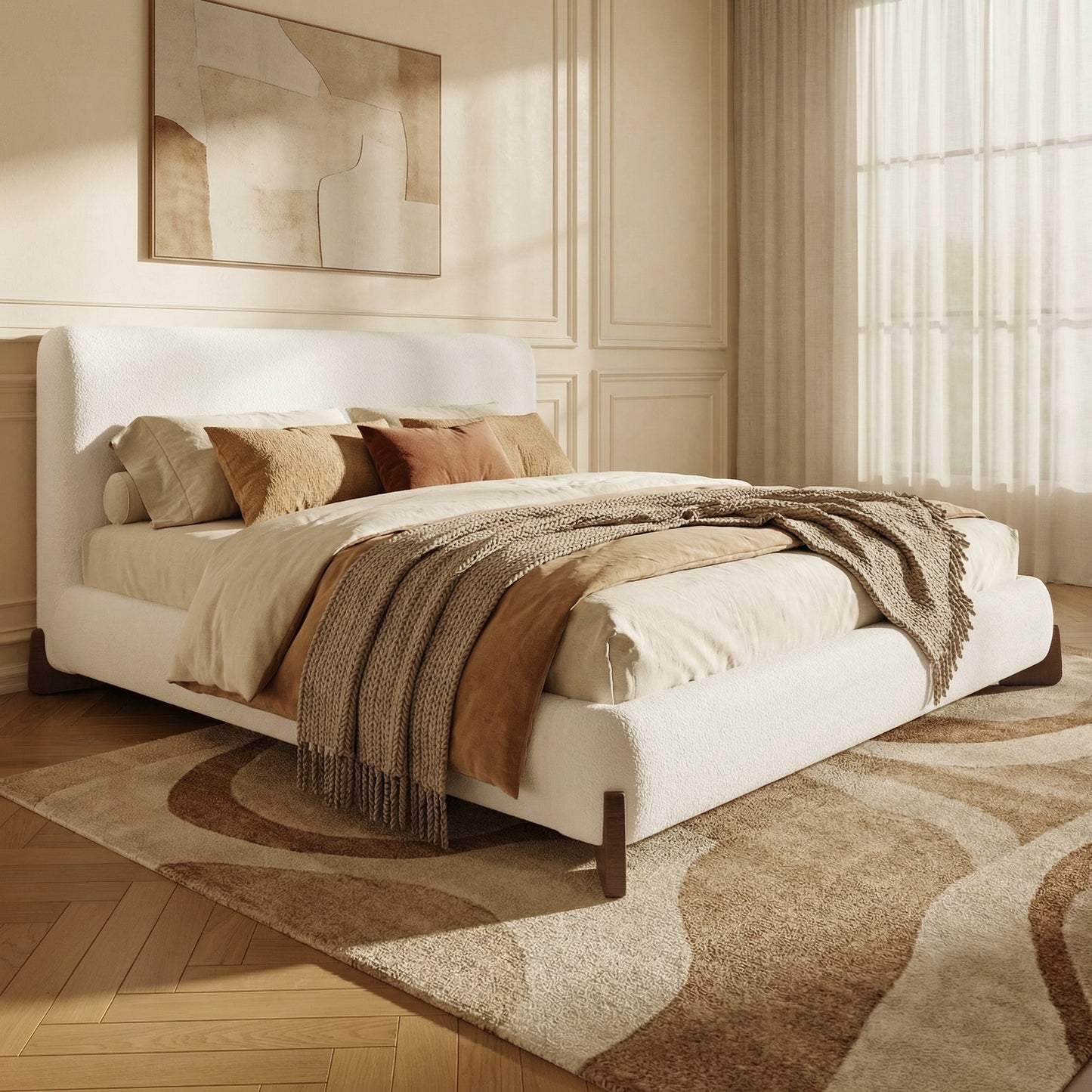 Elowen Bouclé Upholstered Bed, Queen