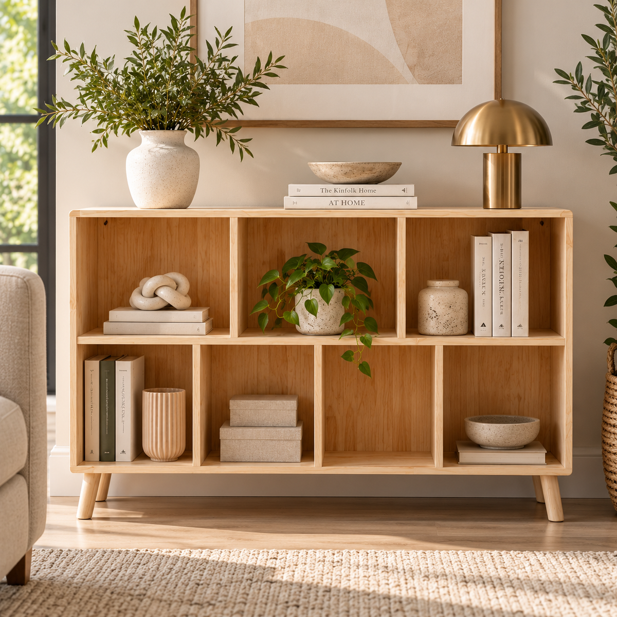 Elwood Solid Pine Wood Cube Bookcase, Natural