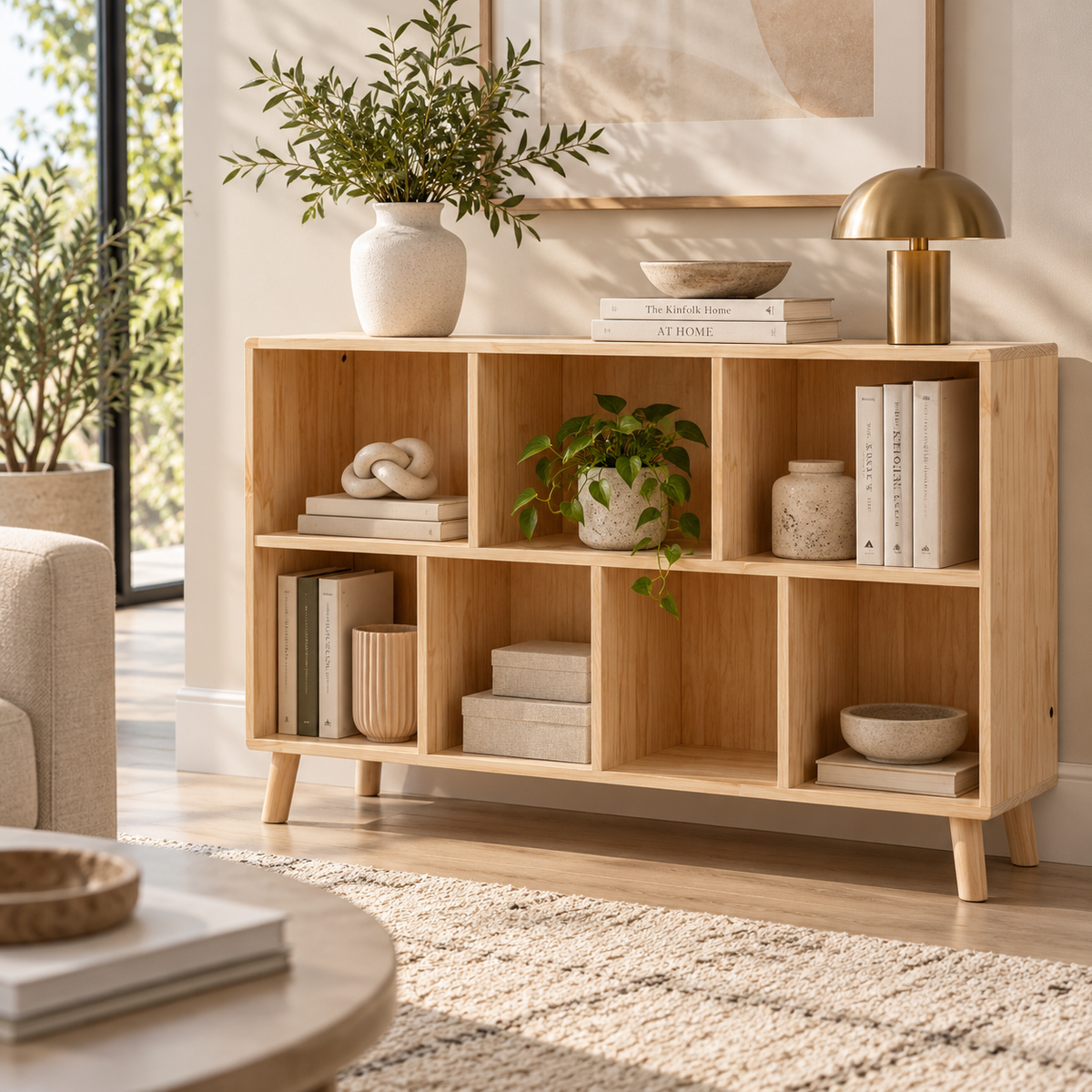 Elwood Solid Pine Wood Cube Bookcase, Natural