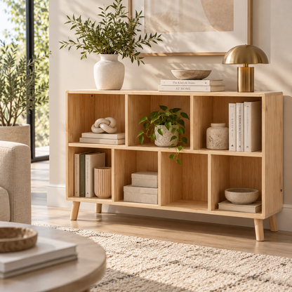 Elwood Solid Pine Wood Cube Bookcase, Natural