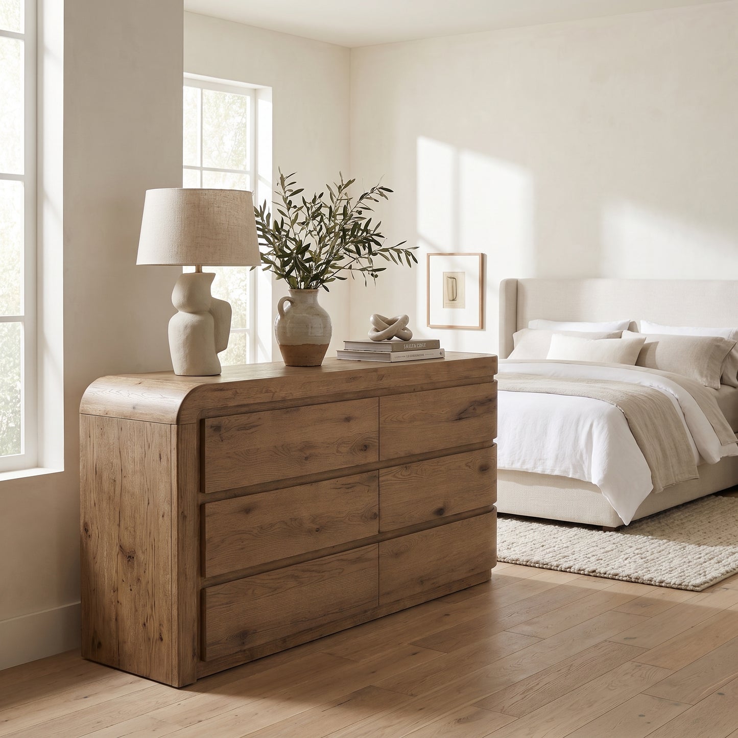 English Knotty Oak Curved Dresser