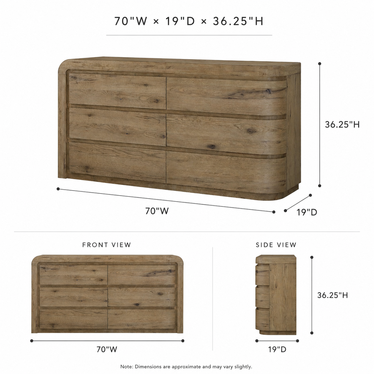 English Knotty Oak Curved Dresser