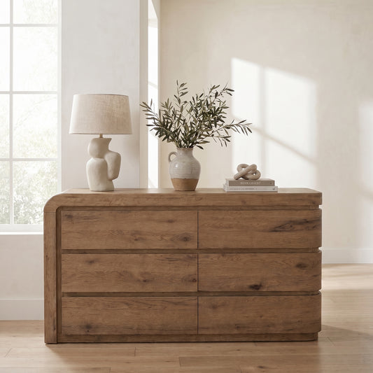 English Knotty Oak Curved Dresser