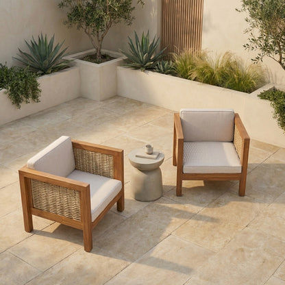 Evara Acacia & Woven Outdoor Club Chairs, Set of 2