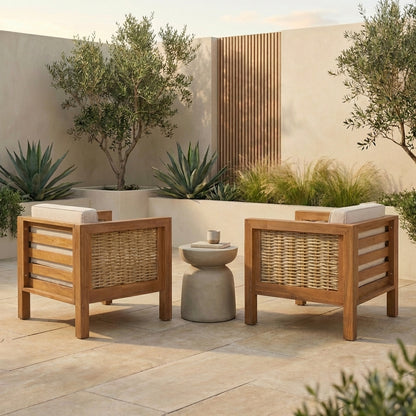Evara Acacia & Woven Outdoor Club Chairs, Set of 2
