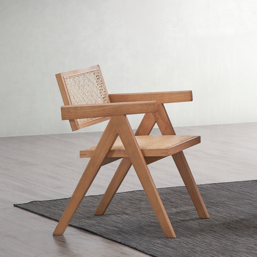 Ainsley Rattan & Wood Dining Arm Chairs, Set of 2