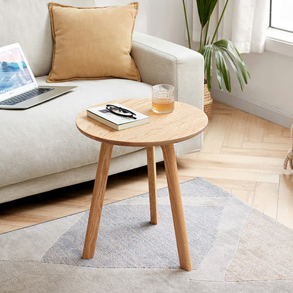 Round Solid Oak Side Table, Natural Finish