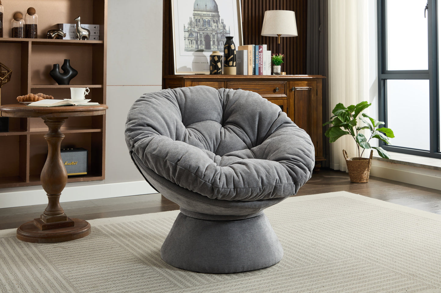 Oversized Papasan Swivel Accent Chair, Grey