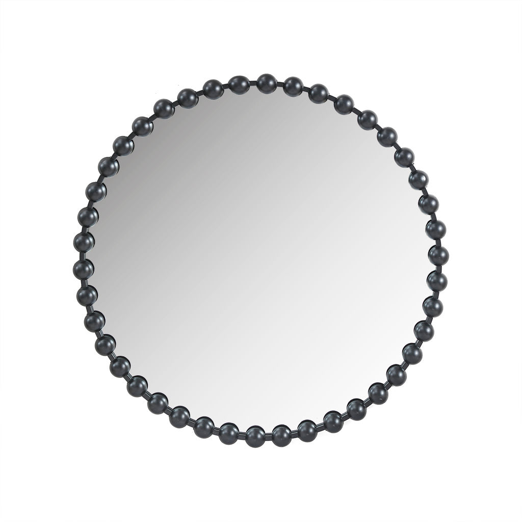Black Beaded Round Wall Mirror – 36” Decorative Accent Mirror
