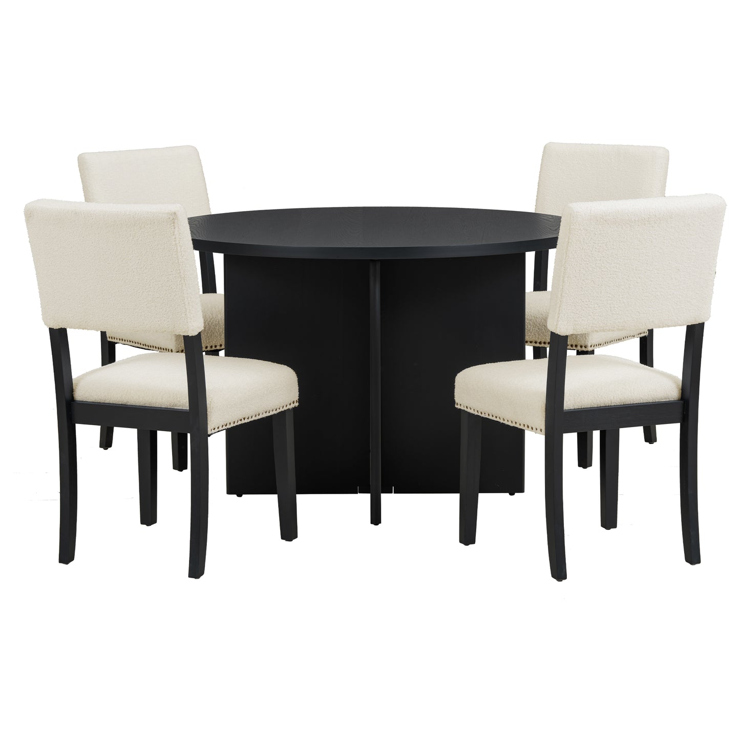 Modern 5-Piece Round Dining Table Set, Black