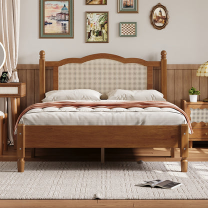 Maribel Rattan Platform Full Bed, Walnut