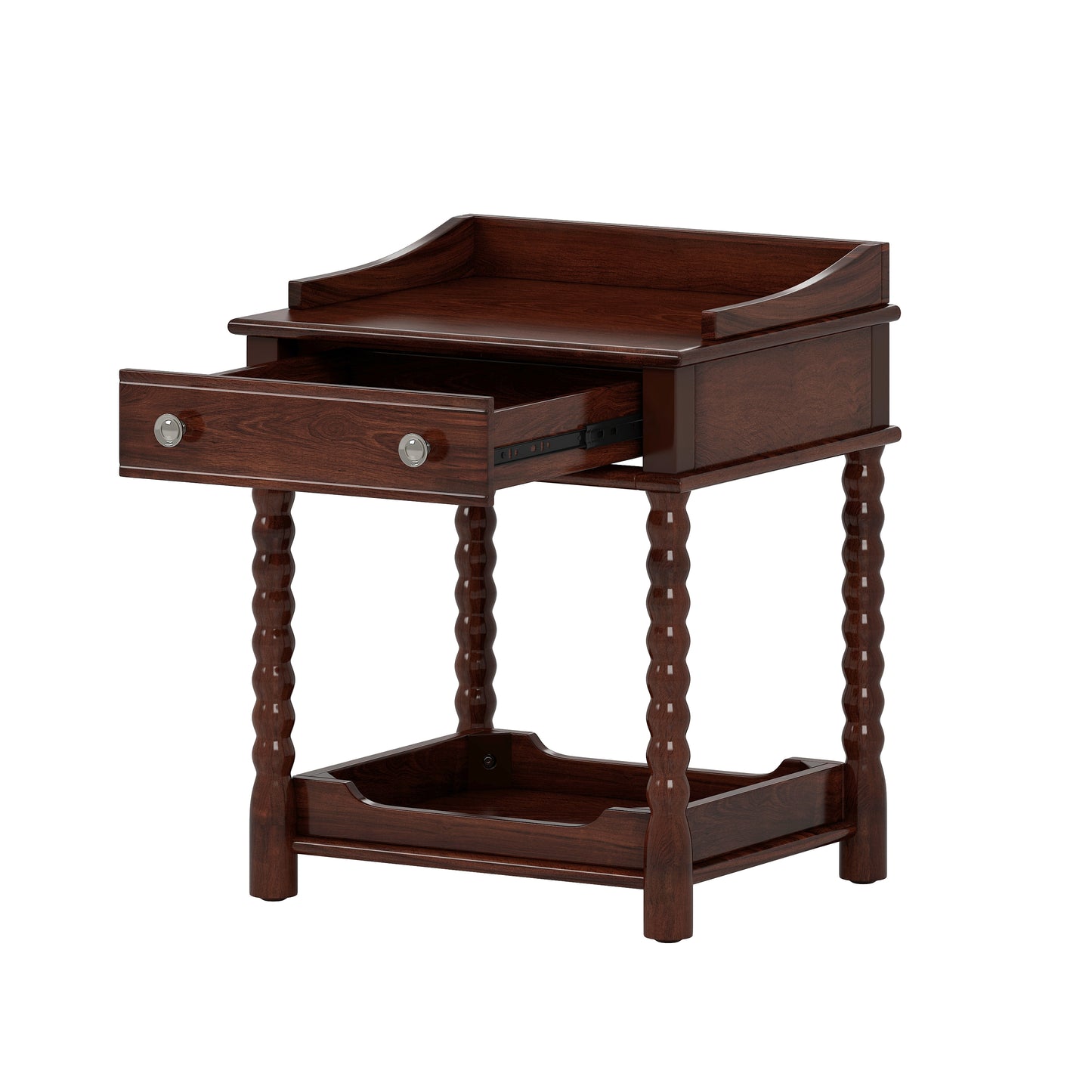Cali Turned-Leg Nightstand, Walnut Finish