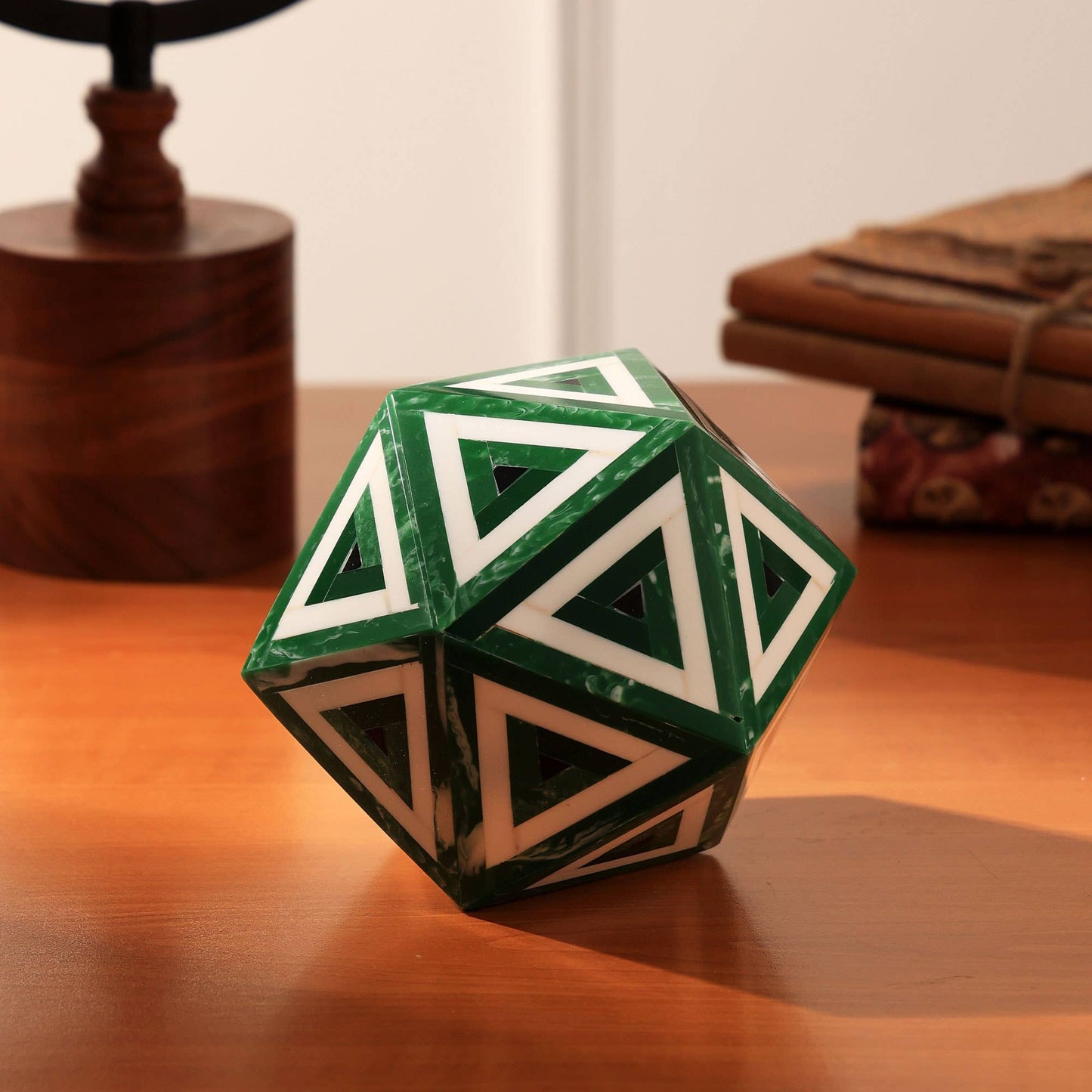 Emerald Geo Inlay Orb Sculpture