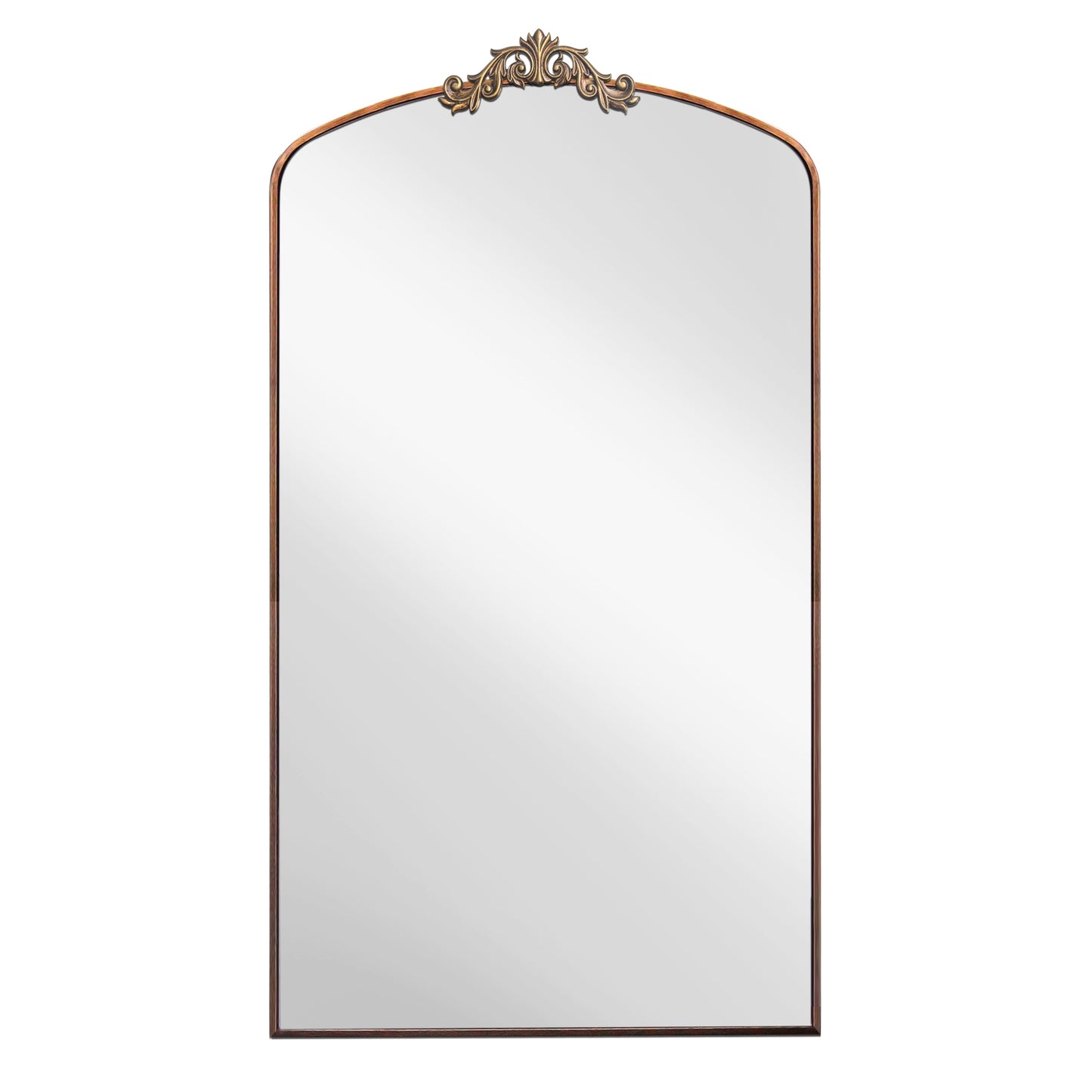 Ornate Arched Full-Length Mirror – 66” Antique Bronze Metal Frame