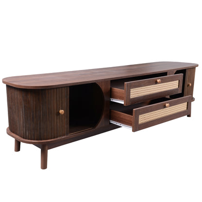 Milo Fluted Rattan Media Credenza, Walnut Brown