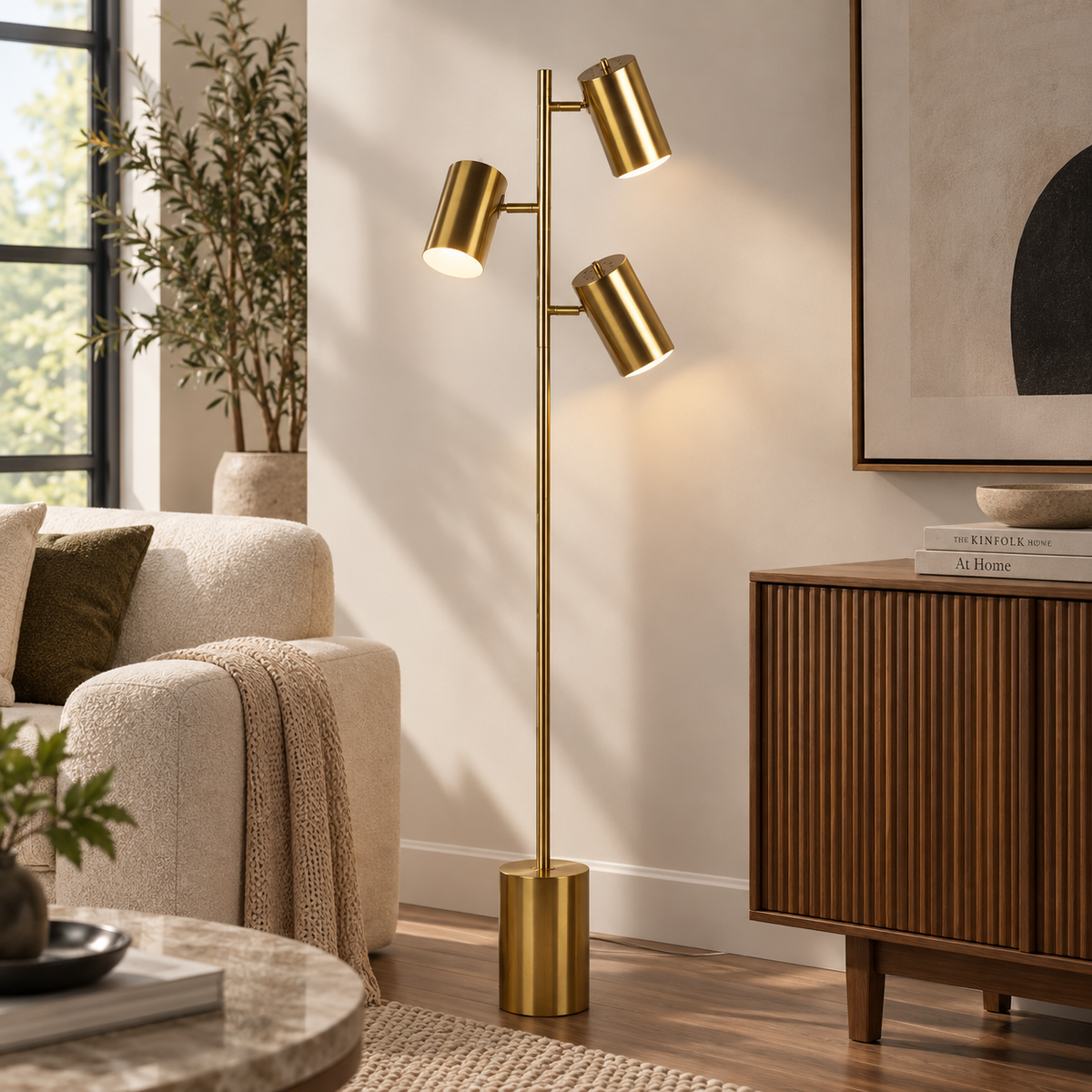 Harmony Brassed Gold Triple Spot Floor Lamp