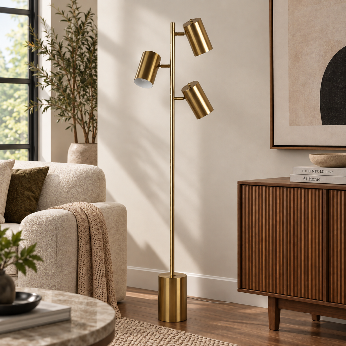Harmony Brassed Gold Triple Spot Floor Lamp