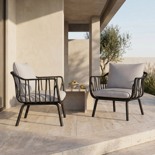 Huron Outdoor Lounge Chair Set of 2, Black