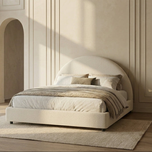 Isla Bouclé Queen Bed with Curved Headboard
