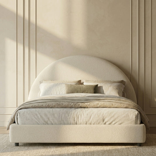 Isla Bouclé Queen Bed with Curved Headboard