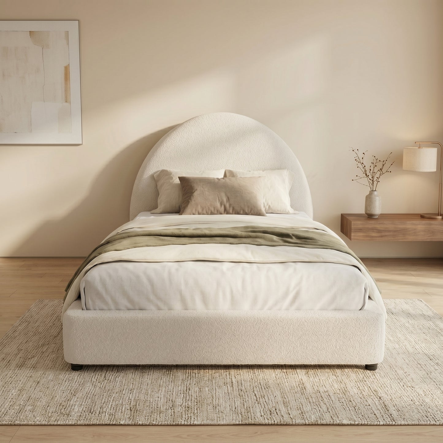 Isla Bouclé Twin Bed with Curved Headboard