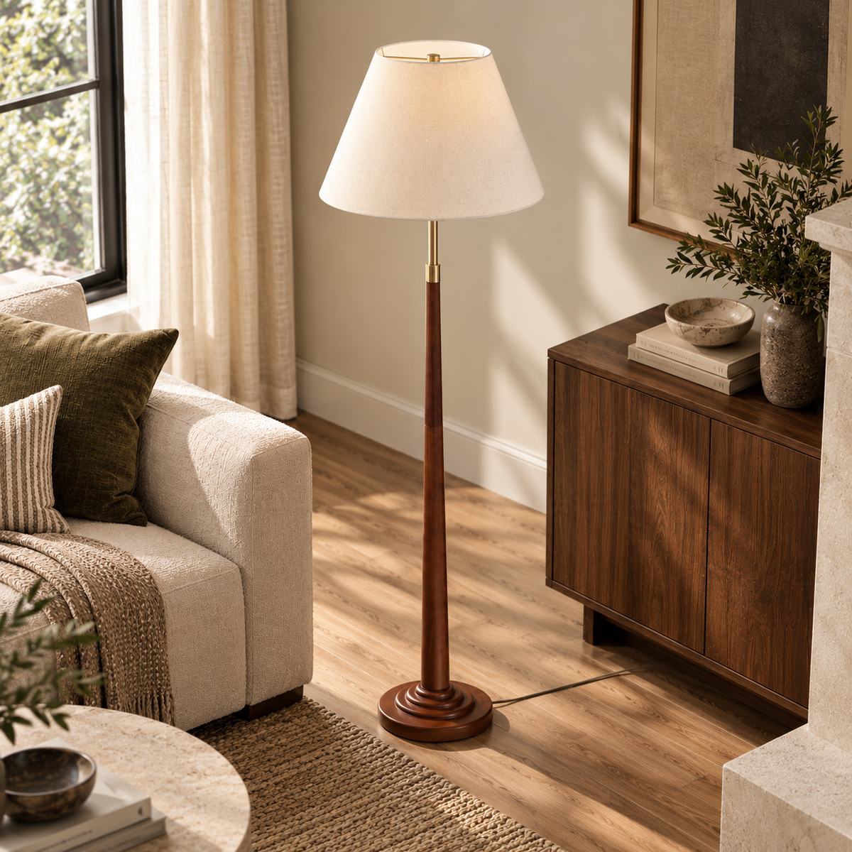 Linden Wood-Tone Floor Lamp