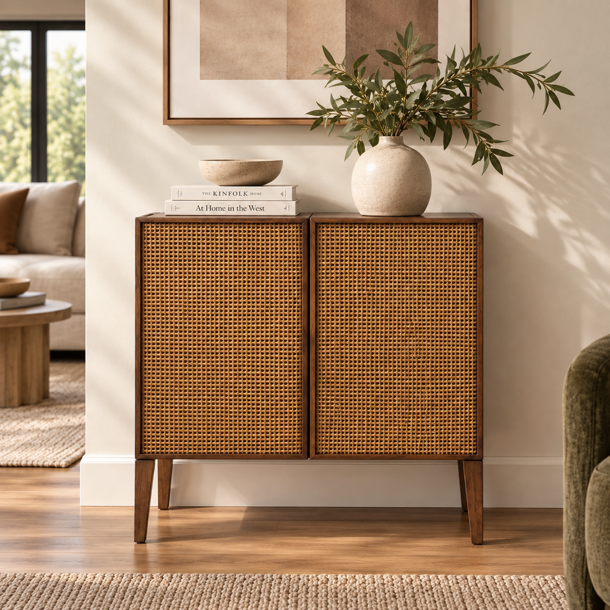 Lois Walnut Cane Door Cabinet