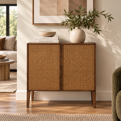 Lois Walnut Cane Door Cabinet