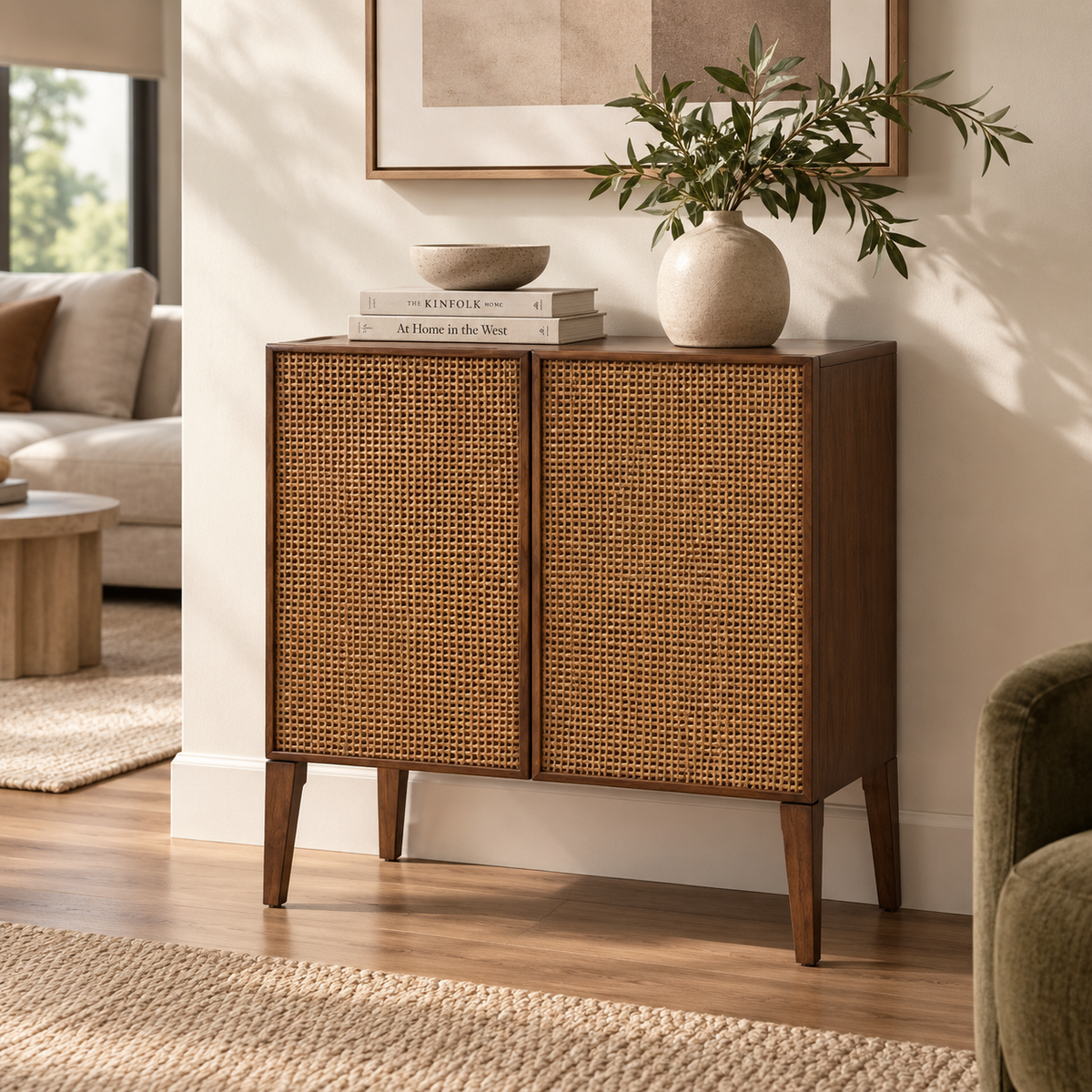 Lois Walnut Cane Door Cabinet