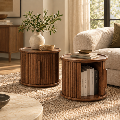 Marais Fluted Walnut Side Tables, Set of 2