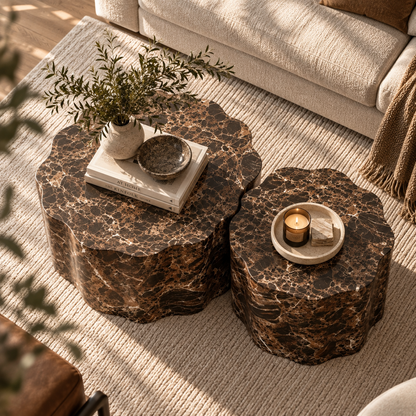 Marble-Effect Coffee Tables, Set of 2