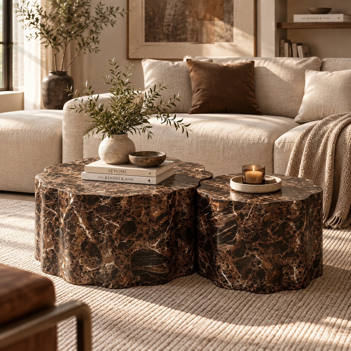 Marble-Effect Coffee Tables, Set of 2