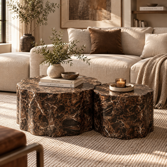 Marble-Effect Coffee Tables, Set of 2