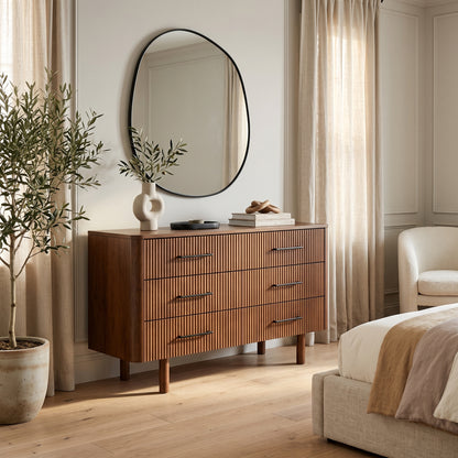 Maren Fluted Walnut 6-Drawer Dresser