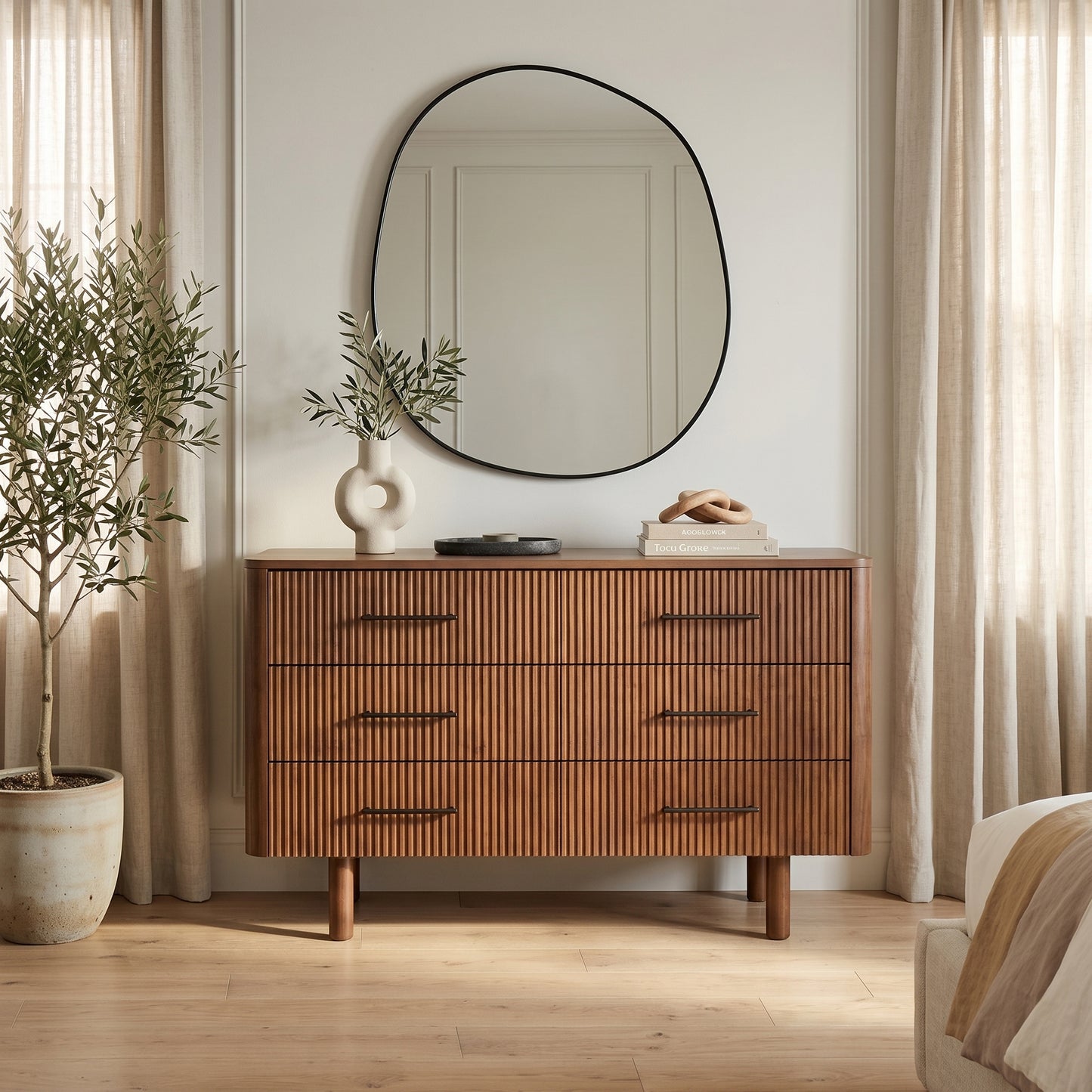 Maren Fluted Walnut 6-Drawer Dresser