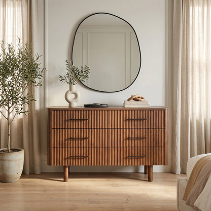 Maren Fluted Walnut 6-Drawer Dresser