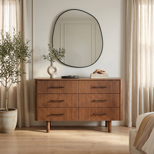 Maren Fluted Walnut 6-Drawer Dresser