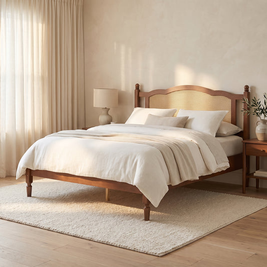 Maribel Rattan Platform Full Bed, Walnut