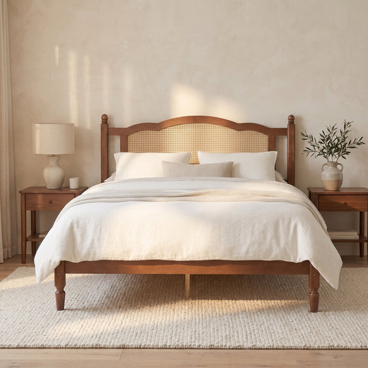 Maribel Rattan Platform Full Bed, Walnut