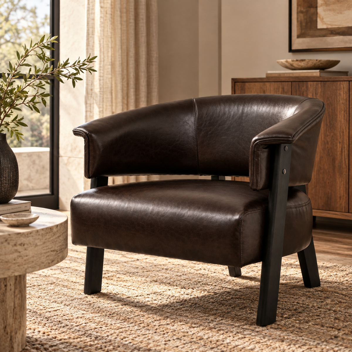 Marlow Wraparound Accent Chair, Dark Brown