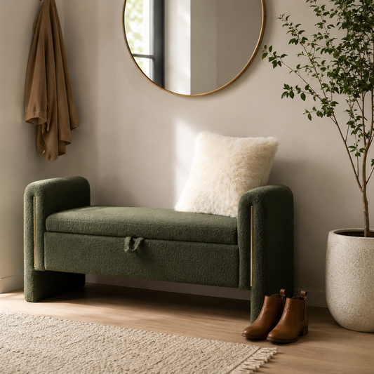 Marlowe Teddy Storage Bench, Olive Green