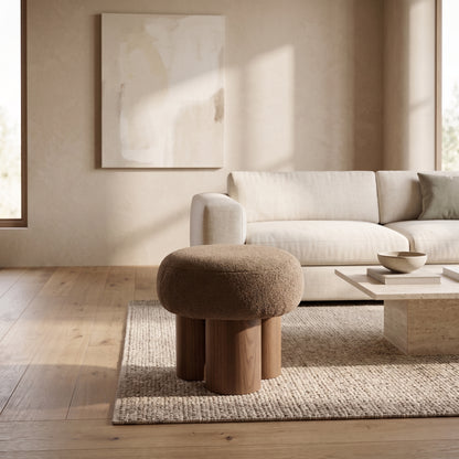 Mushroom Sculptural Bouclé Accent Stool, Brown