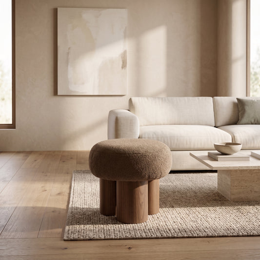 Mushroom Sculptural Bouclé Accent Stool, Brown