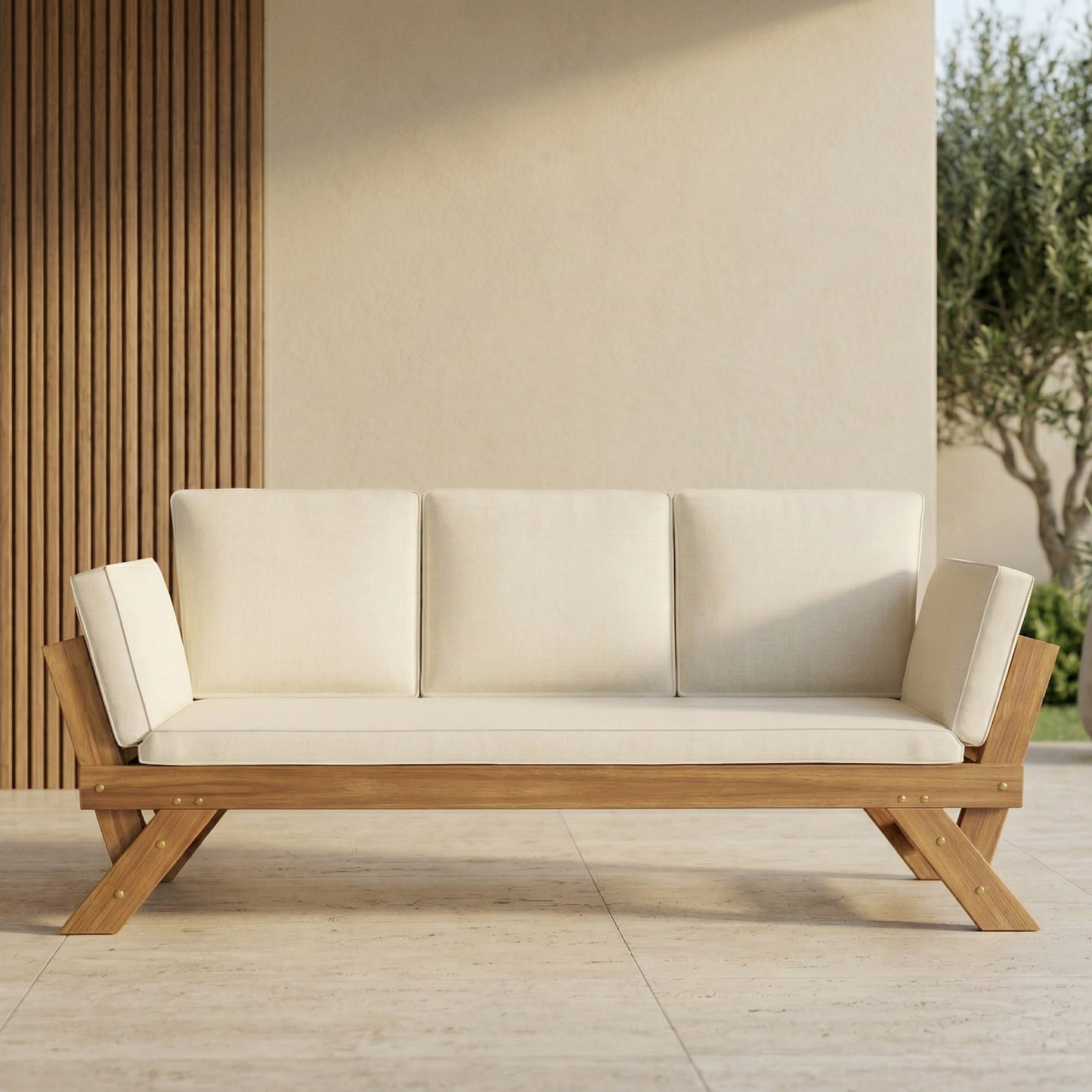 Orlo Acacia Wood Outdoor Daybed Sofa, Teak
