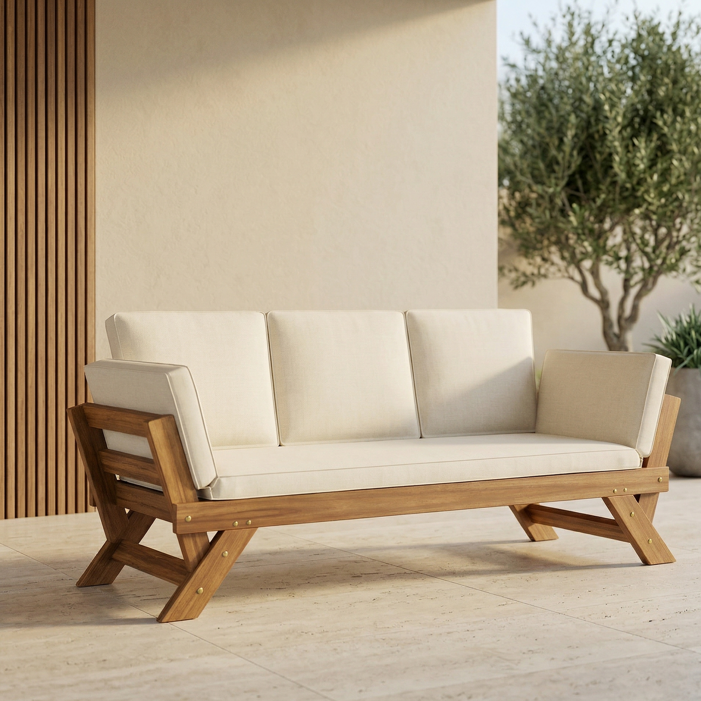 Orlo Acacia Wood Outdoor Daybed Sofa, Teak