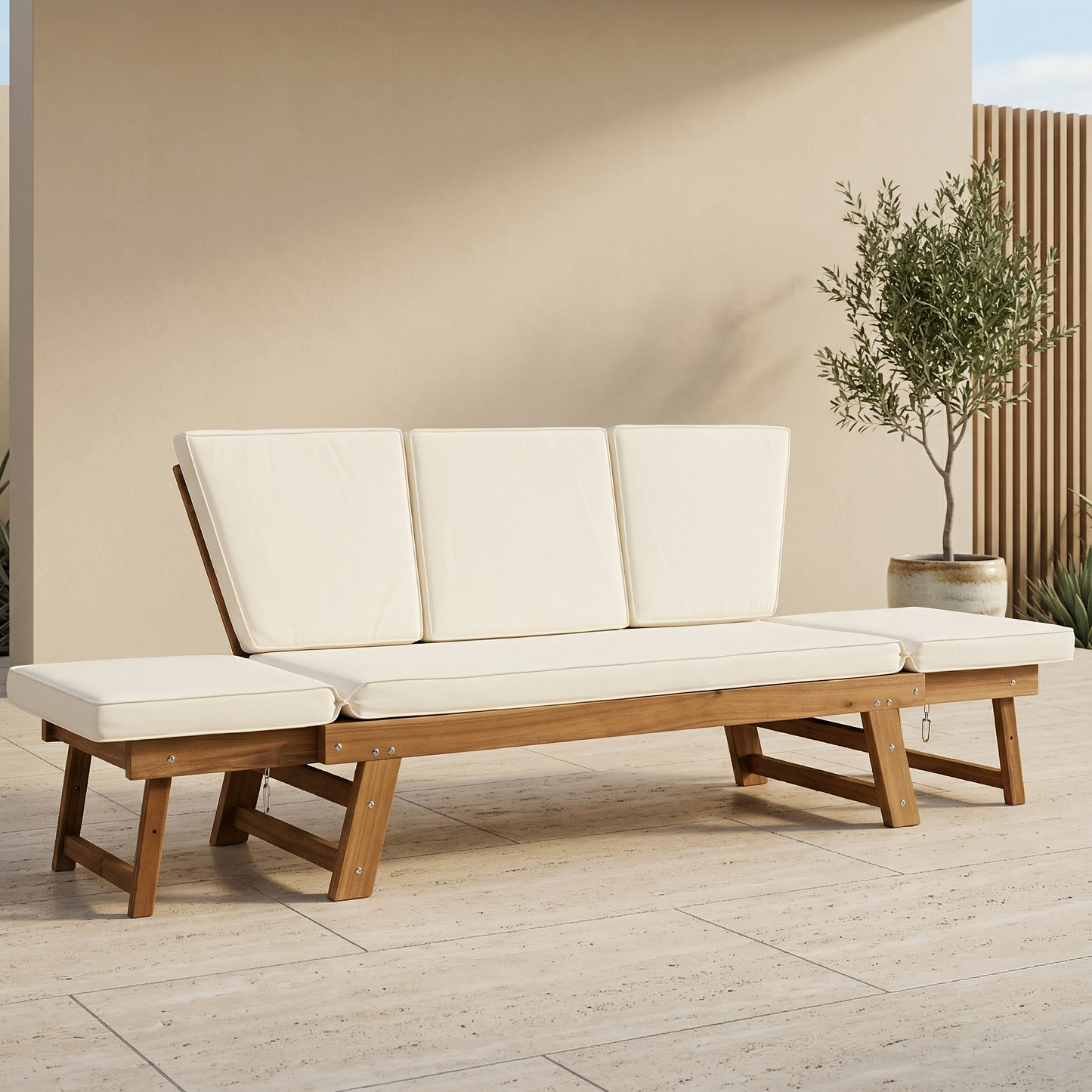 Orlo Acacia Wood Outdoor Daybed Sofa, Teak
